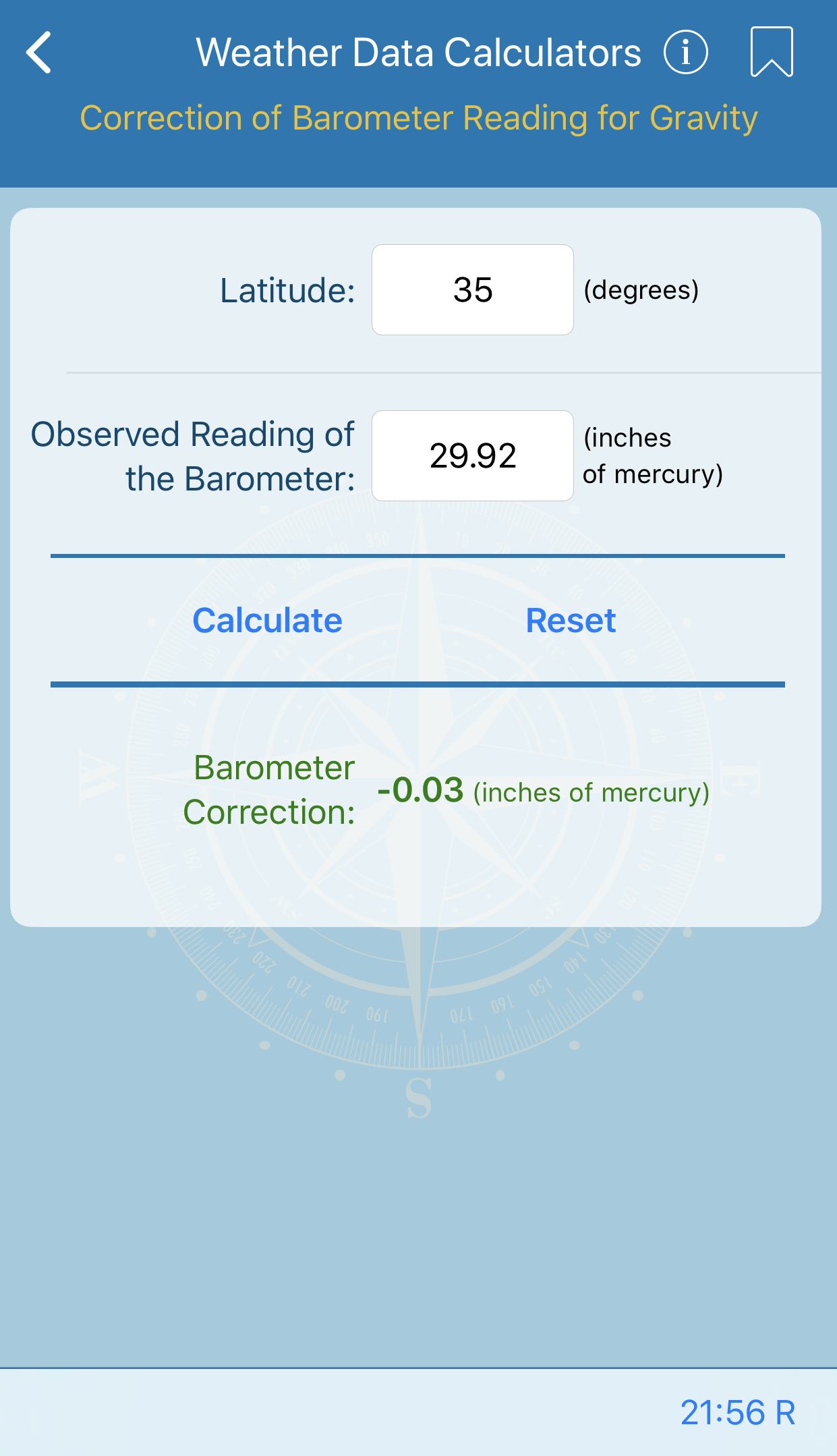 Correction of Barometer Reading for Gravity